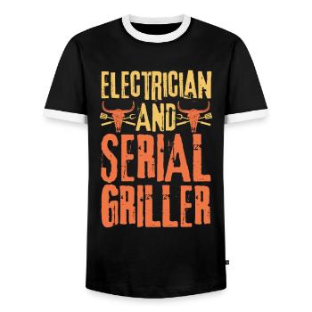 Elektriker und Seriengriller - Männer Kontrast-T-Shirt - Schwarz/Weiß - Vorne - AI Model Female 172 light (172cm) & AI Model Male 178 light (178cm)