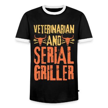 Tierarzt und Seriengriller - Männer Kontrast-T-Shirt - Schwarz/Weiß - Vorne - AI Model Female 172 light (172cm) & AI Model Male 178 light (178cm)