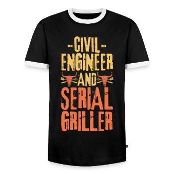 Bauingenieur und Seriengriller - Männer Kontrast-T-Shirt - Schwarz/Weiß - Vorne - AI Model Female 172 light (172cm) & AI Model Male 178 light (178cm)
