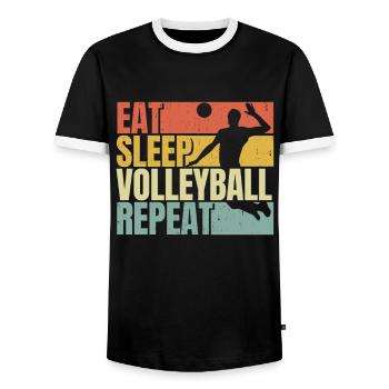 Eat sleep Volleyball repeat - Men's Ringer Shirt - black/white - Front - AI Model Female 172 light (172cm) & AI Model Male 178 light (178cm)