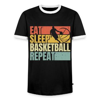 Essen Schlaf Basketball wiederholen - Männer Kontrast-T-Shirt - Schwarz/Weiß - Vorne - AI Model Female 172 light (172cm) & AI Model Male 178 light (178cm)