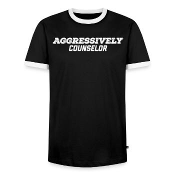 aggressiver Berater - Männer Kontrast-T-Shirt - Schwarz/Weiß - Vorne - AI Model Female 172 light (172cm) & AI Model Male 178 light (178cm)