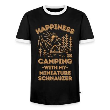 Camping mit Zwergschnauzer - Männer Kontrast-T-Shirt - Schwarz/Weiß - Vorne - AI Model Female 172 light (172cm) & AI Model Male 178 light (178cm)