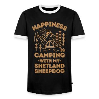Camping avec un berger des Shetland - T-shirt contrasté Homme - noir/blanc - Devant - AI Model Female 172 light (172cm) & AI Model Male 178 light (178cm)
