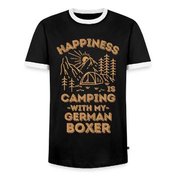 Camping avec boxeur allemand - T-shirt contrasté Homme - noir/blanc - Devant - AI Model Female 172 light (172cm) & AI Model Male 178 light (178cm)