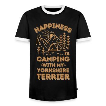 Camping with yorkshire-terrier - Men's Ringer Shirt - black/white - Front - AI Model Female 172 light (172cm) & AI Model Male 178 light (178cm)