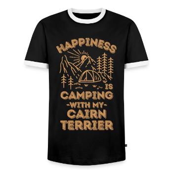 Camping avec cairn-terrier - T-shirt contrasté Homme - noir/blanc - Devant - AI Model Female 172 light (172cm) & AI Model Male 178 light (178cm)