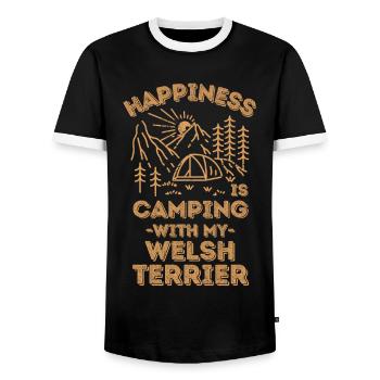 Camping with welsh-terrier - Men's Ringer Shirt - black/white - Front - AI Model Female 172 light (172cm) & AI Model Male 178 light (178cm)