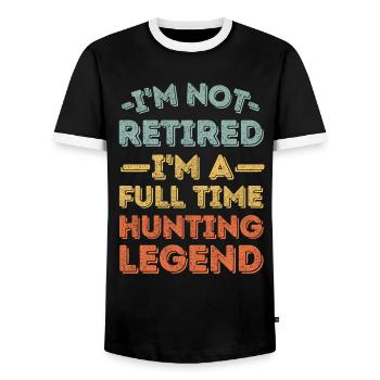 Retraité et légende de la chasse - T-shirt contrasté Homme - noir/blanc - Devant - AI Model Female 172 light (172cm) & AI Model Male 178 light (178cm)