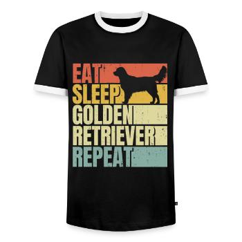 Manger dormir Golden-retriever répéter - T-shirt contrasté Homme - noir/blanc - Devant - AI Model Female 172 light (172cm) & AI Model Male 178 light (178cm)