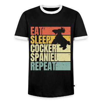 Eat sleep Cocker-spaniel repeat - Men's Ringer Shirt - black/white - Front - AI Model Female 172 light (172cm) & AI Model Male 178 light (178cm)