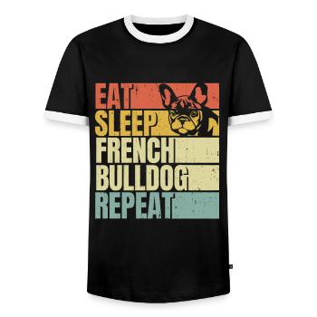 Manger dormir Bouledogue français répéter - T-shirt contrasté Homme - noir/blanc - Devant - AI Model Female 172 light (172cm) & AI Model Male 178 light (178cm)