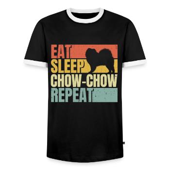 Eat sleep Chow-chow repeat - Men's Ringer Shirt - black/white - Front - AI Model Female 172 light (172cm) & AI Model Male 178 light (178cm)