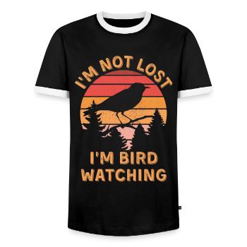 Bird watching for ornithologist - Men's Ringer Shirt - black/white - Front - AI Model Female 172 light (172cm) & AI Model Male 178 light (178cm)