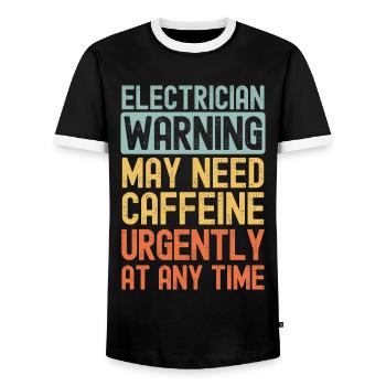 Electrician need coffee urgently - Men's Ringer Shirt - black/white - Front - AI Model Female 172 light (172cm) & AI Model Male 178 light (178cm)