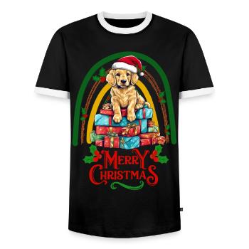 Golden Retriever Christmas - Men's Ringer Shirt - black/white - Front - AI Model Female 172 light (172cm) & AI Model Male 178 light (178cm)