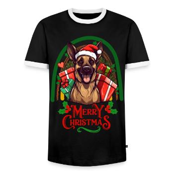 German Shepherd Christmas - Men's Ringer Shirt - black/white - Front - AI Model Female 172 light (172cm) & AI Model Male 178 light (178cm)