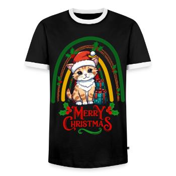Chat Noël - T-shirt contrasté Homme - noir/blanc - Devant - AI Model Female 172 light (172cm) & AI Model Male 178 light (178cm)
