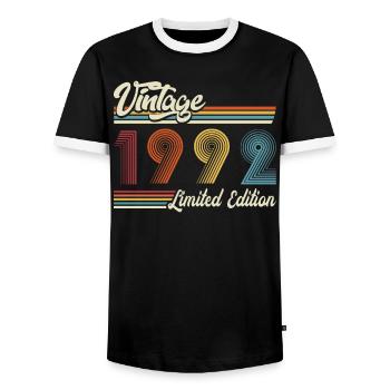 Limitierte Auflage 1992 Geburtstagsshirt 30. - Männer Kontrast-T-Shirt - Schwarz/Weiß - Vorne - AI Model Female 172 light (172cm) & AI Model Male 178 light (178cm)