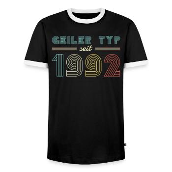 30. Geburtstag Männer TShirt 1992 Geburtstag Mann - Männer Kontrast-T-Shirt - Schwarz/Weiß - Vorne - AI Model Female 172 light (172cm) & AI Model Male 178 light (178cm)