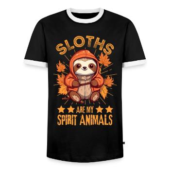 Lustiges Faultier mit Herbstlaub - Männer Kontrast-T-Shirt - Schwarz/Weiß - Vorne - AI Model Female 172 light (172cm) & AI Model Male 178 light (178cm)