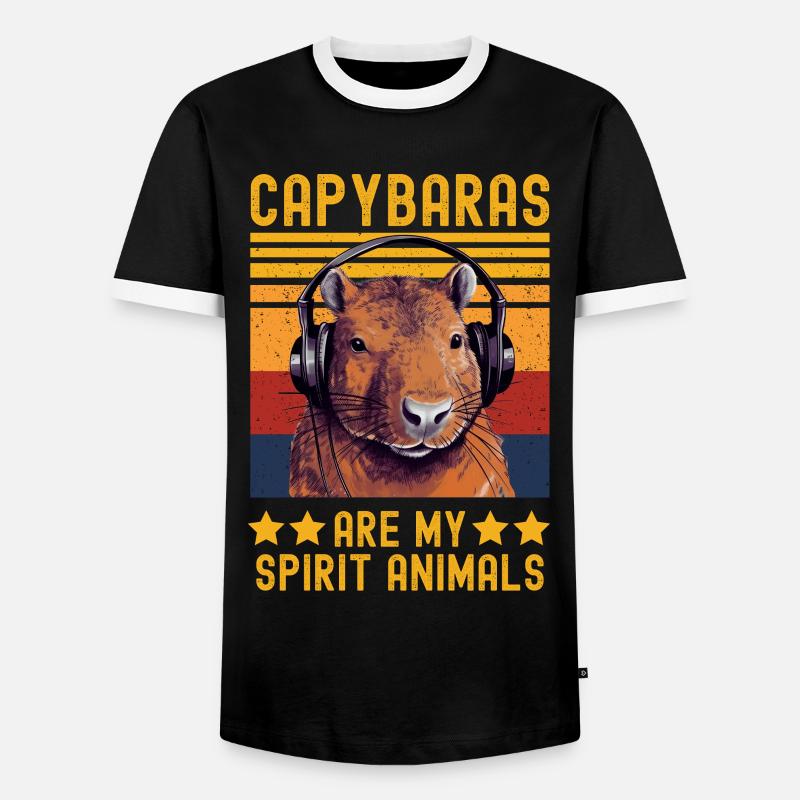 Capybara mit Kopfhörer retro - Männer Kontrast-T-Shirt - Schwarz/Weiß
