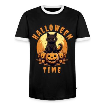 Halloween Cat Pumpkin - Men's Ringer Shirt - black/white - Front - AI Model Female 172 light (172cm) & AI Model Male 178 light (178cm)