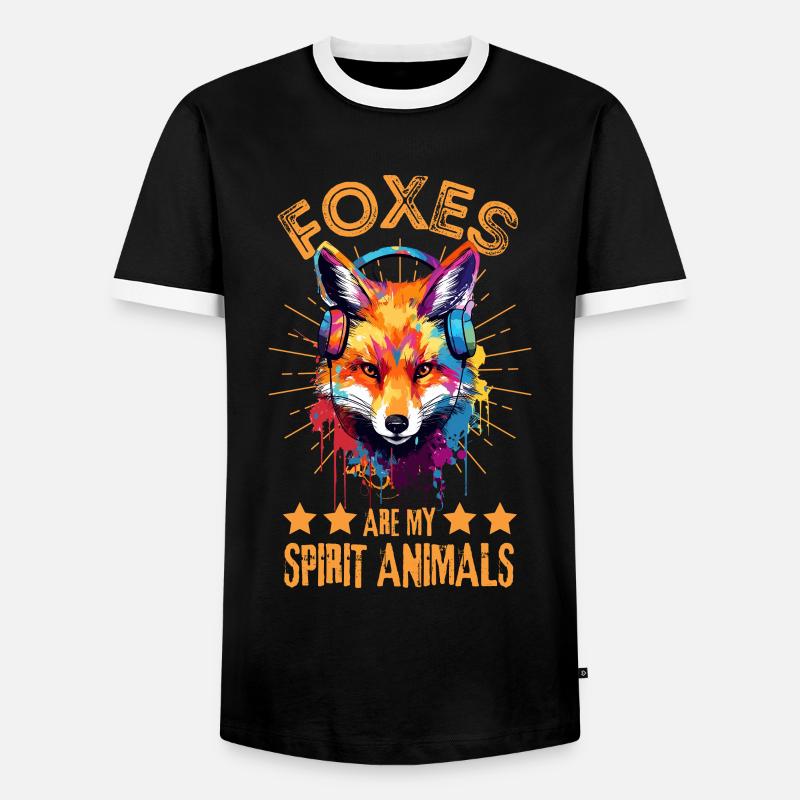 Fuchs mit Kopfhörer - Männer Kontrast-T-Shirt - Schwarz/Weiß