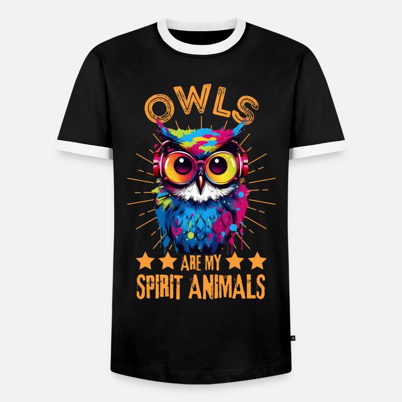 Bunte Eule mit Kopfhörer - Männer Kontrast-T-Shirt - Schwarz/Weiß