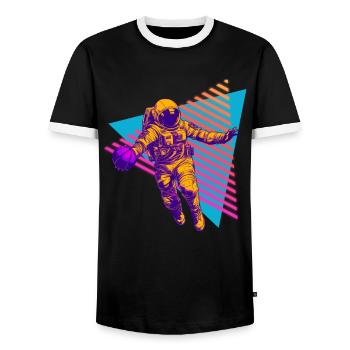 Basketball Astronaut 80s 90s - Men's Ringer Shirt - black/white - Front - AI Model Female 172 light (172cm) & AI Model Male 178 light (178cm)