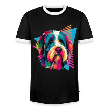 Bearded Collie 80s Style - Men's Ringer Shirt - black/white - Front - AI Model Female 172 light (172cm) & AI Model Male 178 light (178cm)