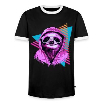 Faultier mit Sonnenbrille 80er Jahre Stil - Männer Kontrast-T-Shirt - Schwarz/Weiß - Vorne - AI Model Female 172 light (172cm) & AI Model Male 178 light (178cm)