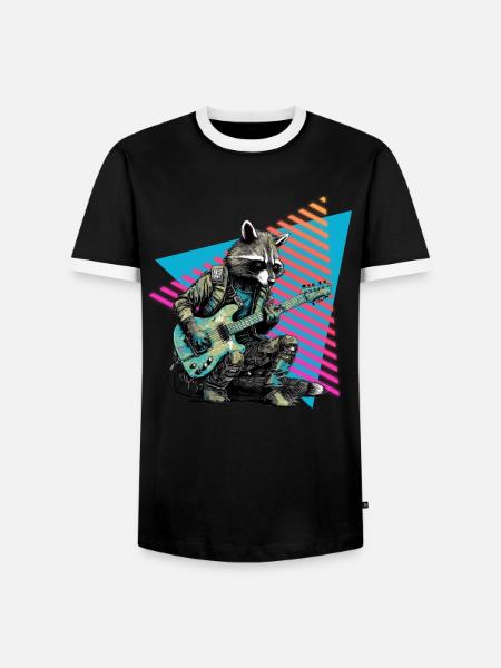 Raccoon with guitar 80s style - Men's Ringer Shirt - black/white