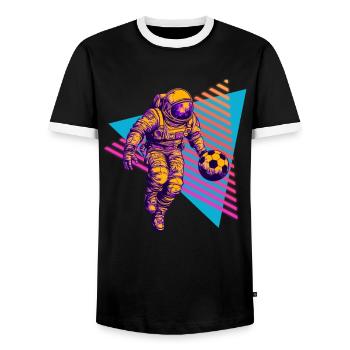 Fußball Astronaut 80er 90er - Männer Kontrast-T-Shirt - Schwarz/Weiß - Vorne - AI Model Female 172 light (172cm) & AI Model Male 178 light (178cm)
