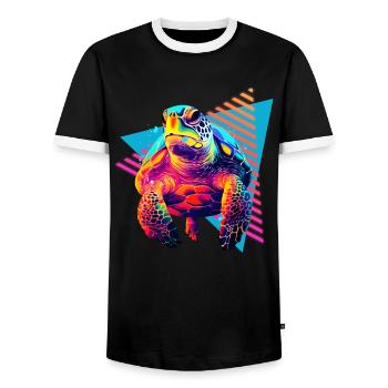 Tortue marine style années 80 - T-shirt contrasté Homme - noir/blanc - Devant - AI Model Female 172 light (172cm) & AI Model Male 178 light (178cm)
