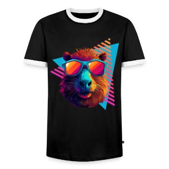 Capybara with sunglasses 80s style - Men's Ringer Shirt - black/white - Front - AI Model Female 172 light (172cm) & AI Model Male 178 light (178cm)