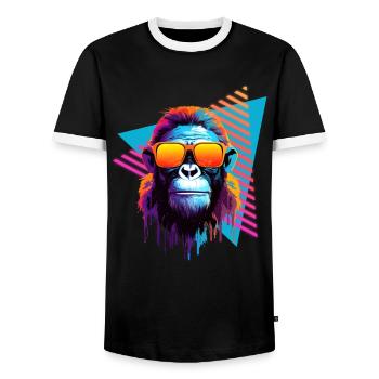 Chimpanzee with sunglasses 80s style - Men's Ringer Shirt - black/white - Front - AI Model Female 172 light (172cm) & AI Model Male 178 light (178cm)