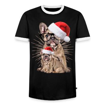 french BulldogChristmas Dog Dogs - Men's Ringer Shirt - black/white - Front - AI Model Female 172 light (172cm) & AI Model Male 178 light (178cm)