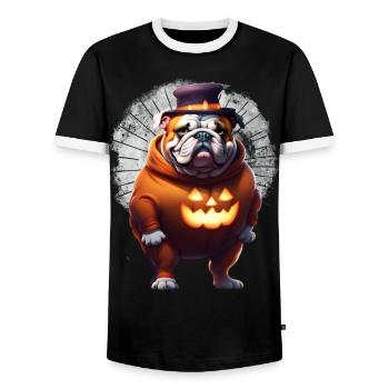 Bulldogge Halloween Hund HUNDE - Männer Kontrast-T-Shirt - Schwarz/Weiß - Vorne - AI Model Female 172 light (172cm) & AI Model Male 178 light (178cm)