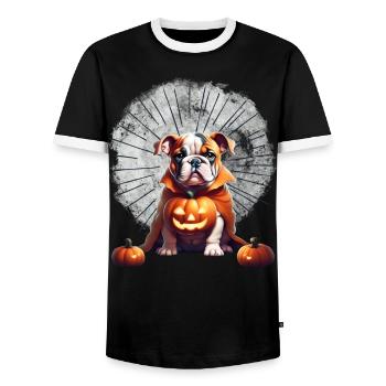 Bulldogge Halloween Hund HUNDE - Männer Kontrast-T-Shirt - Schwarz/Weiß - Vorne - AI Model Female 172 light (172cm) & AI Model Male 178 light (178cm)