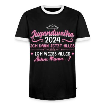 Jugendweihe 2024 Mädchen Junge - Männer Kontrast-T-Shirt - Schwarz/Weiß - Vorne - AI Model Female 172 light (172cm) & AI Model Male 178 light (178cm)