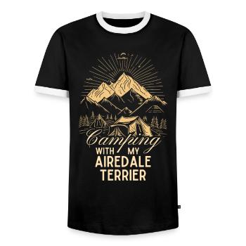 Airedale Terrier Camping - Men's Ringer Shirt - black/white - Front - AI Model Female 172 light (172cm) & AI Model Male 178 light (178cm)