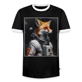 Space Travel, Foxes, Rocket, Astronaut, Fox, Outer Space - Men's Ringer Shirt - black/white - Front - AI Model Female 172 light (172cm) & AI Model Male 178 light (178cm)