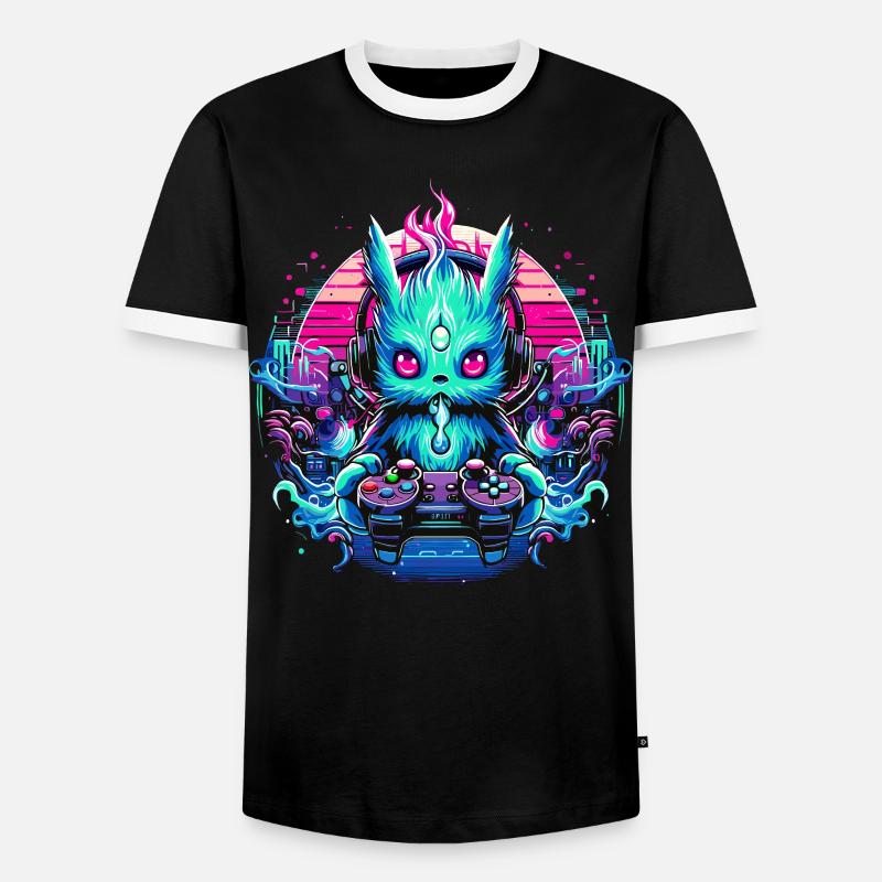 Synthwave Zocker Gaming Alien - Männer Kontrast-T-Shirt - Schwarz/Weiß