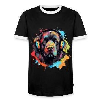 Chien Terre-Neuve avec des écouteurs éclaboussures de peinture - T-shirt contrasté Homme - noir/blanc - Devant - AI Model Female 172 light (172cm) & AI Model Male 178 light (178cm)