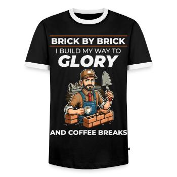 Bricklayer Brick Mason Job Site Humor Coffee Funny - Men's Ringer Shirt - black/white - Front - AI Model Female 172 light (172cm) & AI Model Male 178 light (178cm)