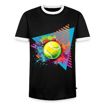 Tennis Ball Tennis Paint Splash Color Splash - Men's Ringer Shirt - black/white - Front - AI Model Female 172 light (172cm) & AI Model Male 178 light (178cm)