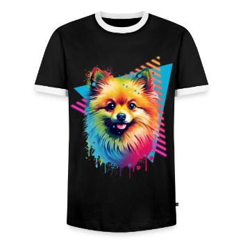 Bunter Zwergspitz Farbspritzer Farbkleckse - Männer Kontrast-T-Shirt - Schwarz/Weiß - Vorne - AI Model Female 172 light (172cm) & AI Model Male 178 light (178cm)