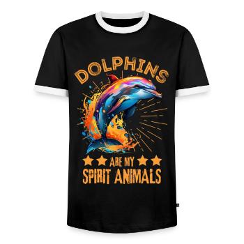 Colorful dolphin paint blobs paint splashes - Men's Ringer Shirt - black/white - Front - AI Model Female 172 light (172cm) & AI Model Male 178 light (178cm)