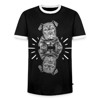 OLD ENGLISH BULLDOG Dog Dogs Bulldog - Men's Ringer Shirt - black/white - Front - AI Model Female 172 light (172cm) & AI Model Male 178 light (178cm)